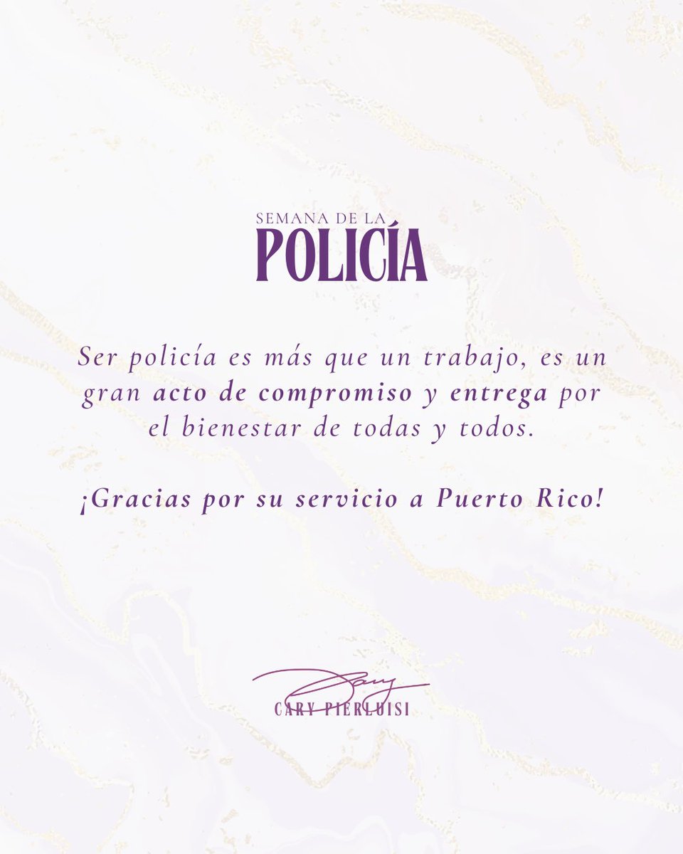 Cary Pierluisi (@pierluisicary) on Twitter photo Detrás de cada uniforme hay muchas historias de sacrificio, compromiso y amor por nuestra Isla. Esta semana, celebramos a nuestros policías y a sus familias, que comparten su vocación de servicio. También recordamos a quienes dieron su vida protegiendo a Puerto Rico. ¡Gracias, Detrás de cada uniforme hay muchas historias de sacrificio, compromiso y amor por nuestra Isla. Esta semana, celebramos a nuestros policías y a sus familias, que comparten su vocación de servicio. También recordamos a quienes dieron su vida protegiendo a Puerto Rico. ¡Gracias,