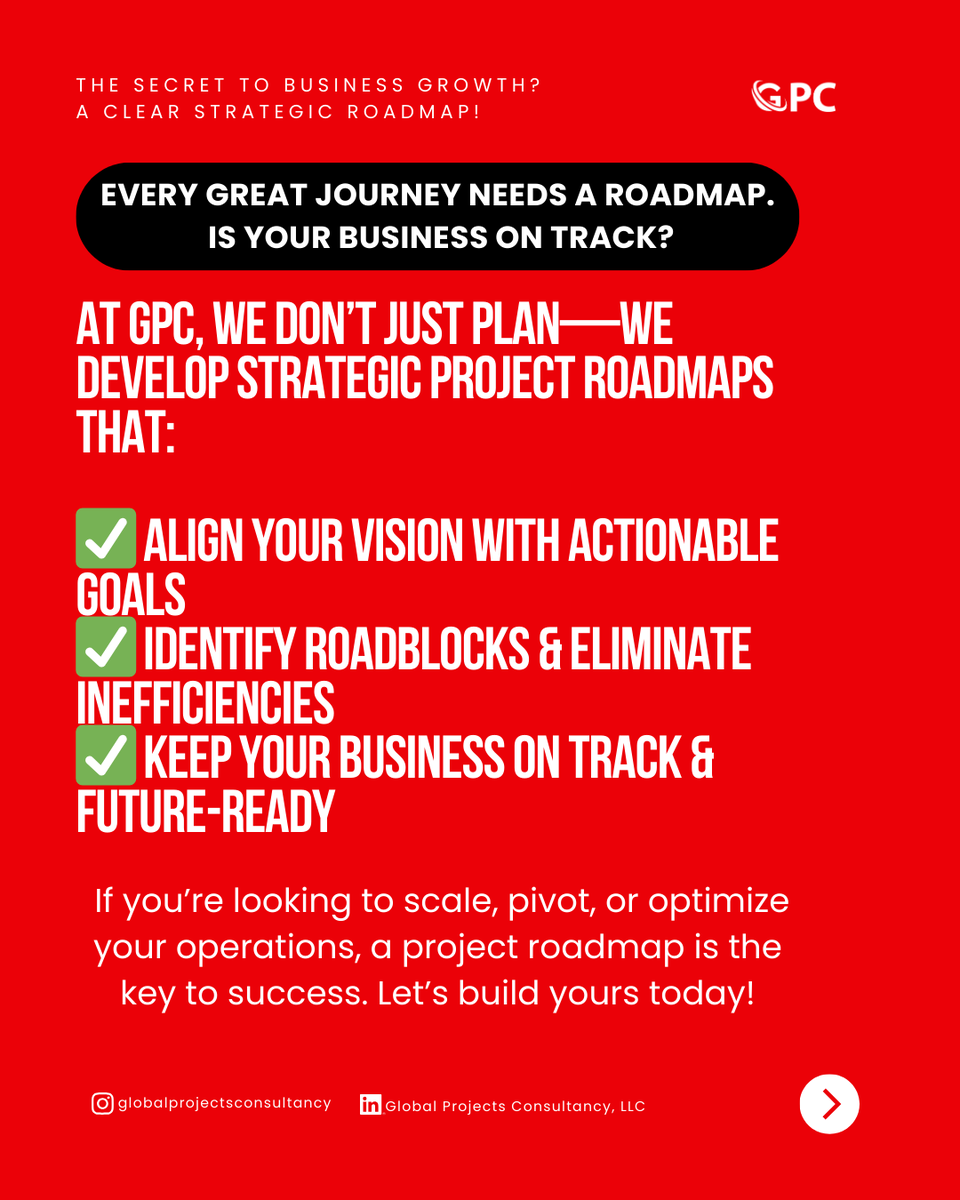 GlobalProjectsC's tweet image. A goal without a plan is just a wish.

Is your business moving in the right direction? At GPC, we craft custom strategic project roadmaps to turn your business vision into reality
DM us to get started.

#BusinessGrowth #StrategicPlanning #ProjectRoadmap #GPC #ScaleYourBusiness