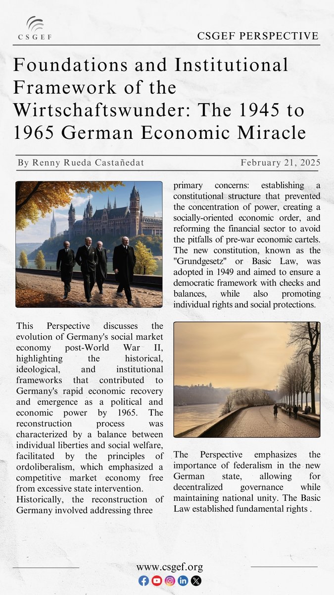 In our latest analysis, Dr. Renny Castaneda explores the German Economic Miracle (Wirtschaftswunder) from 1945 to 1965. Examining how a robust institutional framework and Ordoliberalism fostered recovery, blending individual freedoms with social responsibility.
This perspective