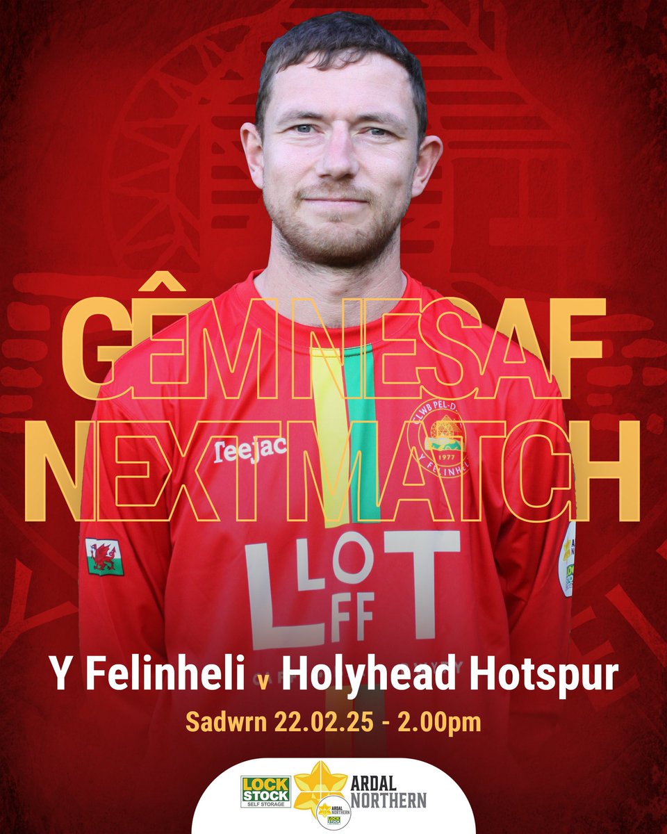 ⚽️ FORY!

🆚 <a href="/HolyheadHotspur/">Holyhead Hotspur FC 🐝</a> 
🏆 <a href="/ArdalNorthern/">Lock Stock Ardal Northern Leagues</a> NW
📍 Cae Seilo
🗓 22.02.25
⏱ 14:00

Dewch i gefnogi’r hogia! 💪🏻

🔴🟡🟢