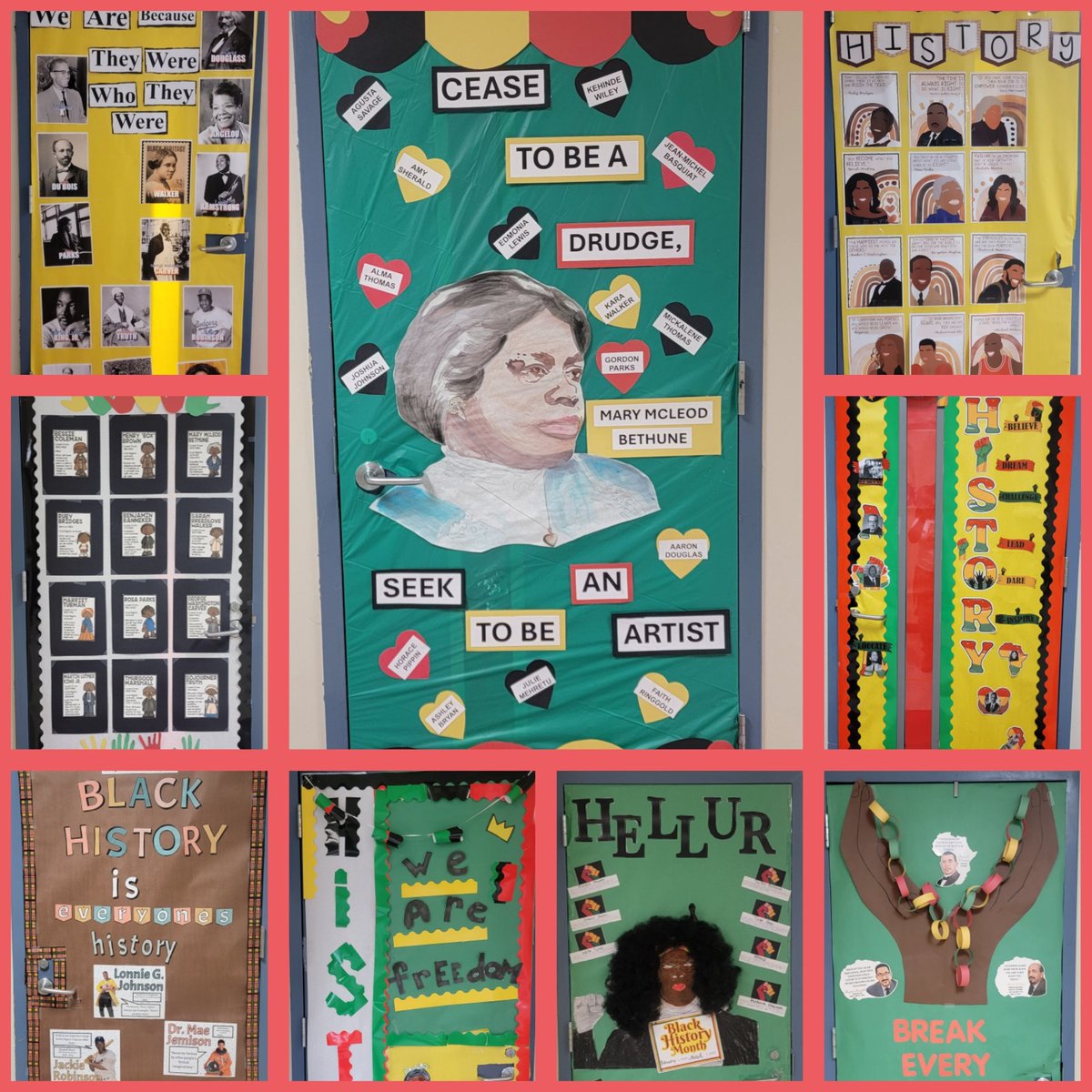 Good luck to the 3rd annual Black History Month Door Decorating contest finalists. The winner will be announced this afternoon! 
❤️🖤 💛 💚 
<a href="/Welch_WolfPack/">Welch MS - HISD</a> 
#WMSWolfPack #WolfPack #BlueandGold #WolfPackPride #WolfPackArt #WMSArtRocks #BlackHistoryMonth