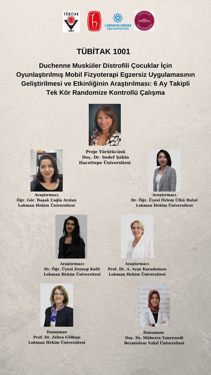 ptBasakC's tweet image. 🚀 Harika bir haberimiz var! TÜBİTAK 1001 projemiz “Duchenne Musküler Distrofili Çocuklar İçin Oyunlaştırılmış Mobil Fizyoterapi Egzersiz Uygulamasının Geliştirilmesi ve Etkinliğinin Araştırılması” kabul edildi! 🎉

#Duchenne #Oyunlaştırma #Fizyoterapi #DijitalSağlık #TÜBİTAK1001