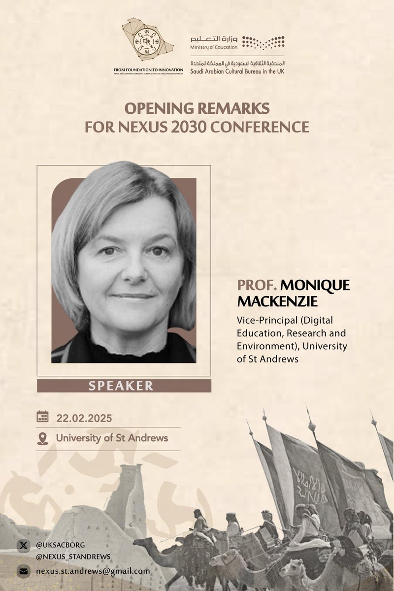 #NEXUS2030 welcomes Prof. Monique Mackenzie, Vice-Principal of Digital Education, Research and Environment at StAndrews_Uni, to deliver opening remarks at this landmark conference. Feb 22nd at the University of St Andrews