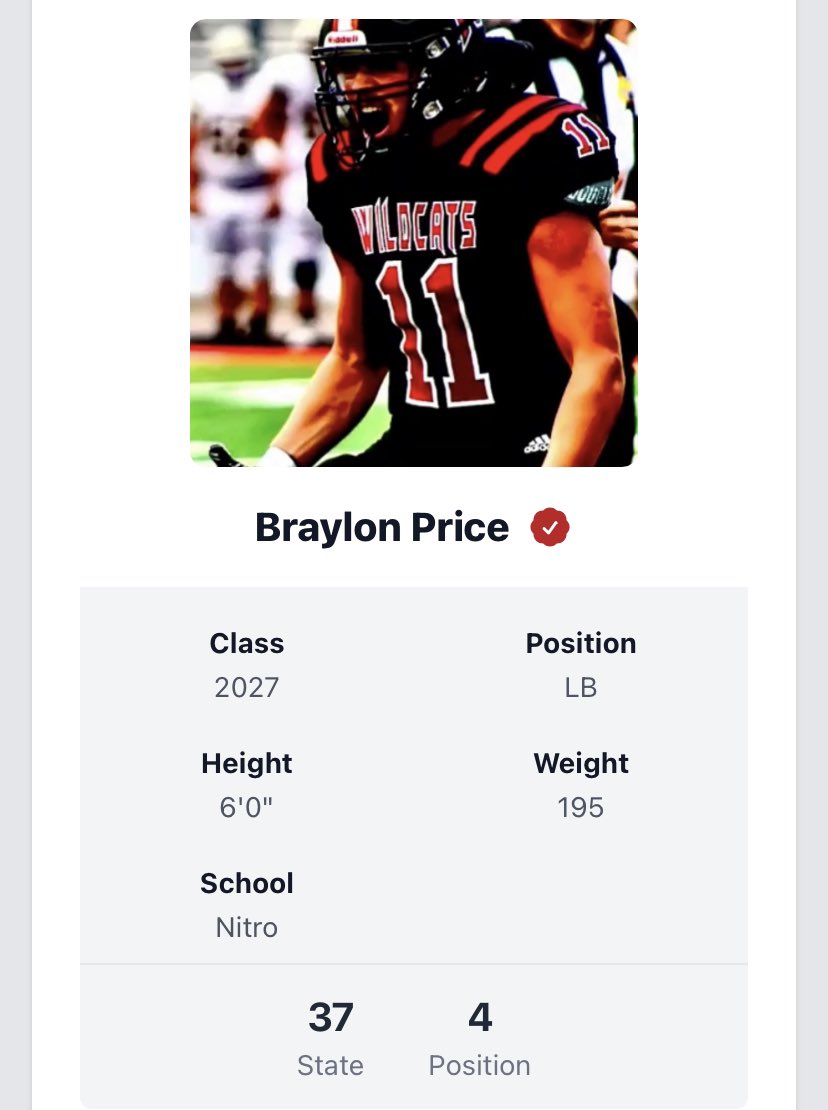 Nitro Wildcats Football (@recruitnitrohs) on Twitter photo Dual Player Spotlight! <a href="/WyattSowards42/">Wyatt Sowards</a> & <a href="/BraylonP09/">Braylon Price</a>
Dynamic inside linebacker duo who combined for 218 tackles, 20+ TFL, & more!
Looking forward to a huge season from both and for both to improve within the scheme, already great work from both in weight room this off-season! Dual Player Spotlight! <a href="/WyattSowards42/">Wyatt Sowards</a> & <a href="/BraylonP09/">Braylon Price</a>
Dynamic inside linebacker duo who combined for 218 tackles, 20+ TFL, & more!
Looking forward to a huge season from both and for both to improve within the scheme, already great work from both in weight room this off-season!