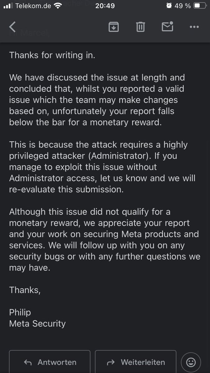 MarcelBilal's tweet image. Thx facebook. next time I will report a simple xss and will be rewarded with 500 bugs. But okay, PriveEsc with DLL hijacking on osquery seems to be not so vogue. 😂 @facebook #bugbounty #osquery