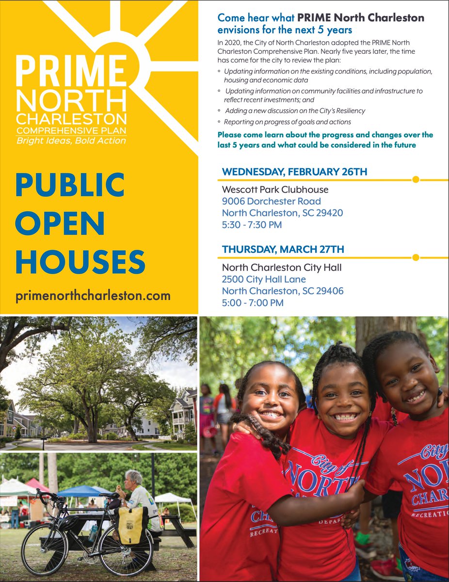 Come hear what PRIME North Charleston envisions for the next 5 years! Join us next Wednesday for one of our public open houses.
