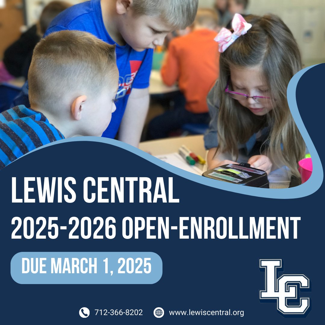 The open-enrollment deadline is next week! If you are interested in enrolling your child at Lewis Central, be sure to download and complete the Iowa Open Enrollment Application at educate.iowa.gov/pk-12/educatio… 

#InspiringExcellenceLC #LCTitans