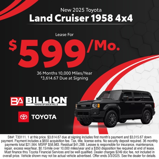 SFallsToyota's tweet photo. Check out this lease offer on New 2025 Toyota Land Cruiser 1958. Click here to shop our selection - https://t.co/V4gDKlz2Z1 https://t.co/fUw7gycHBL