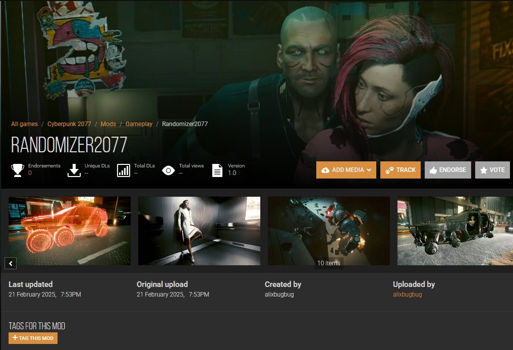 alixbugbug's tweet image. ...aaand, the Cyberpunk 2077 Randomizer is finally out!! 🫶
Randomize NPCs, vehicles, weapon stats, loot, and more 🤠
Making it has been a blast, it's the first programming project I actually release and I'm really happy about it :D
Link below, have fun chooms ❤️