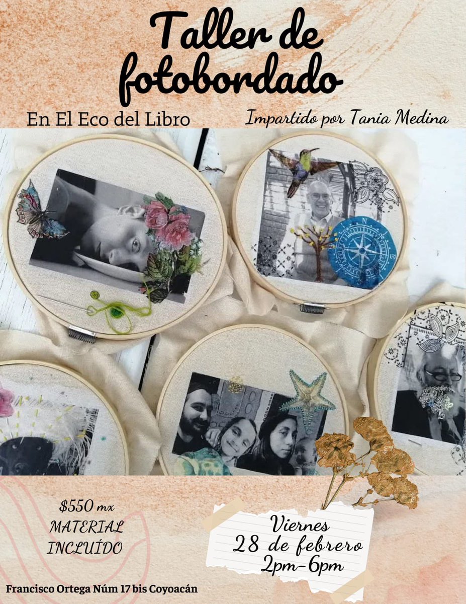 El_EcodelLibro's tweet image. Les invitamos a la segunda edición de este precioso taller 
✨Taller de Fotobordado ✨🪡