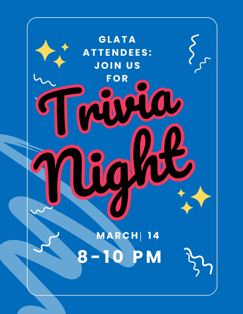 GLATA_updates's tweet image. GLATA Annual Meeting Attendees: #GetExcited for Game Night! Once again, we will have a trivia competition on Friday, March 14th. Get your team together! Cash bar available! Registration is $40 per team, all proceeds will benefit the NATA Foundation.