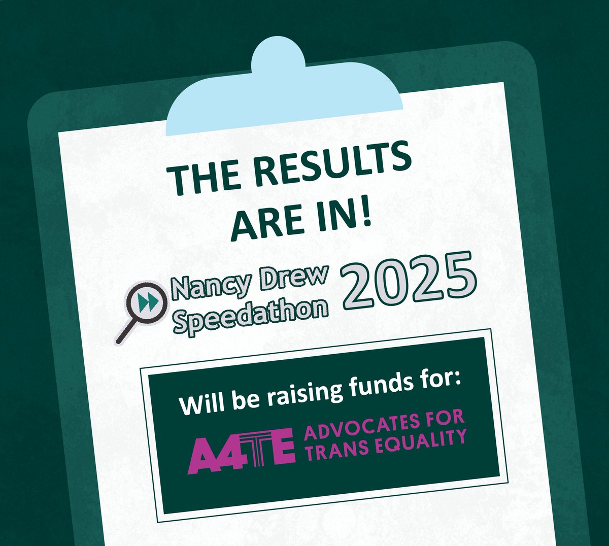 NDSpeedathon's tweet image. The results are in: we will be supporting @TransEquality  at the 2025 Nancy Drew Speedathon! Runner applications will open within the next month or so. We'll see you all on July 25-27!