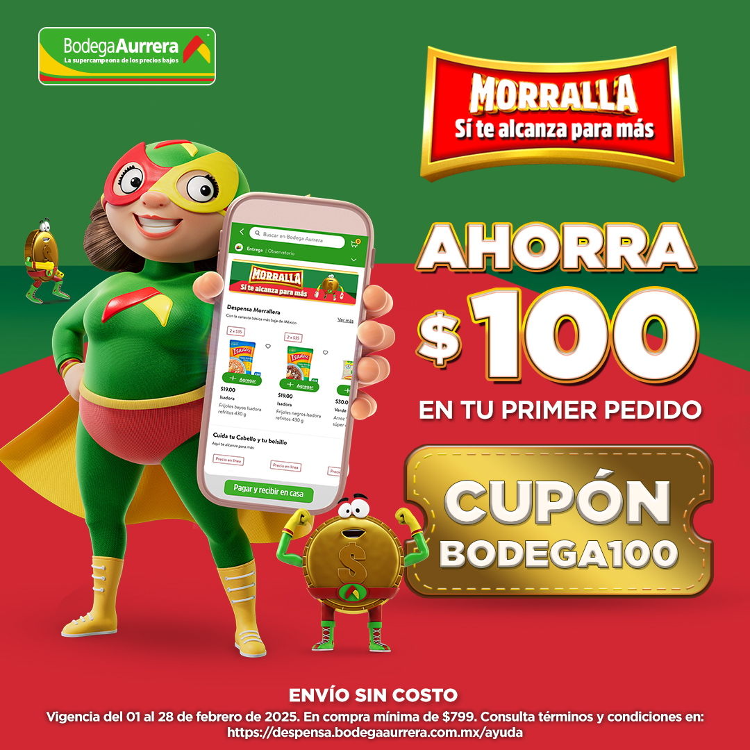 ¡Hacer la despensa nunca fue tan fácil!
Baja la app de Bodega Aurrera en línea y disfruta de un ahorro de $100. 💚✨
👉 bit.ly/41dPaLk