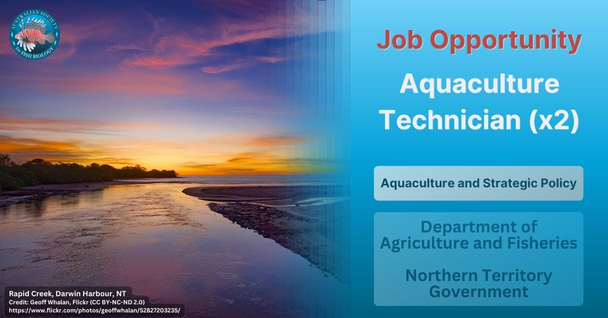#JobOpportunity in the #NT! The Northern Territory Government is hiring two Aquaculture Technicians.

🚨 Deadline: 3 March

👀 For more details and to apply:
buff.ly/4hSfnXe 
AND
buff.ly/3D0jYY1