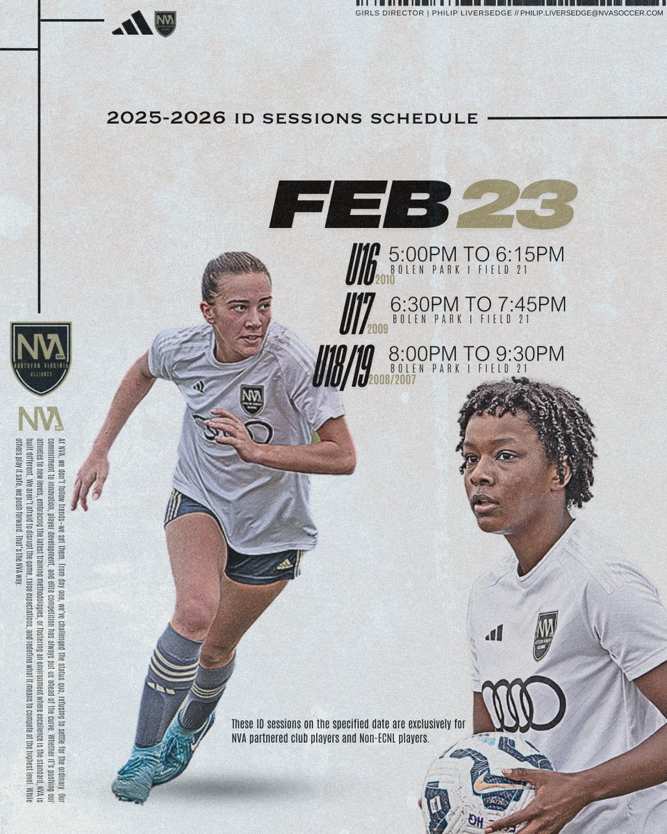 🔹 Date: Sunday | February 23 2025
🔹 Who: Non-ECNL players and NVA partnered club players
🔹 Why: Elite training, competitive environment, and the opportunity to be part of something special

💥 Spots are filling fast! Click the link in our bio to register now! 🔗⚽
