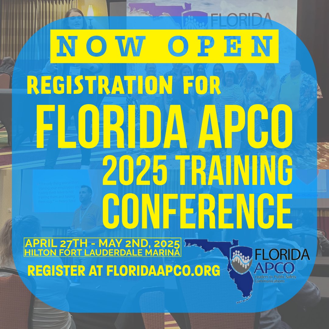 Registration is now open for our 2025 Training Conference in Fort Lauderdale! Visit floridaapco.org to register and get more information.

We will see you there!

#FLAPCO #FloridaAPCO #911Strong