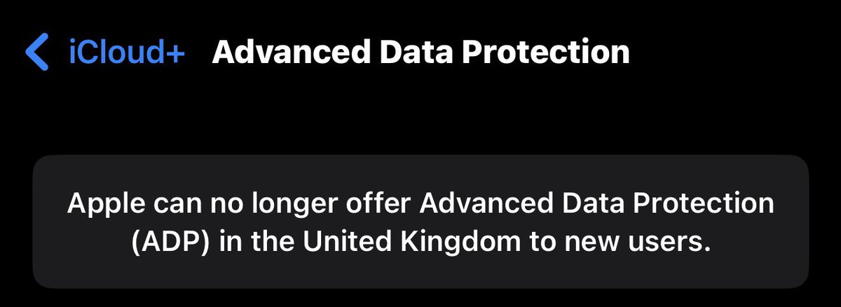 _jameslovern's tweet photo. Apple have added this banner not allowing new users to enable it, but will this eventually affect existing users? https://t.co/BhzQN7NVnR