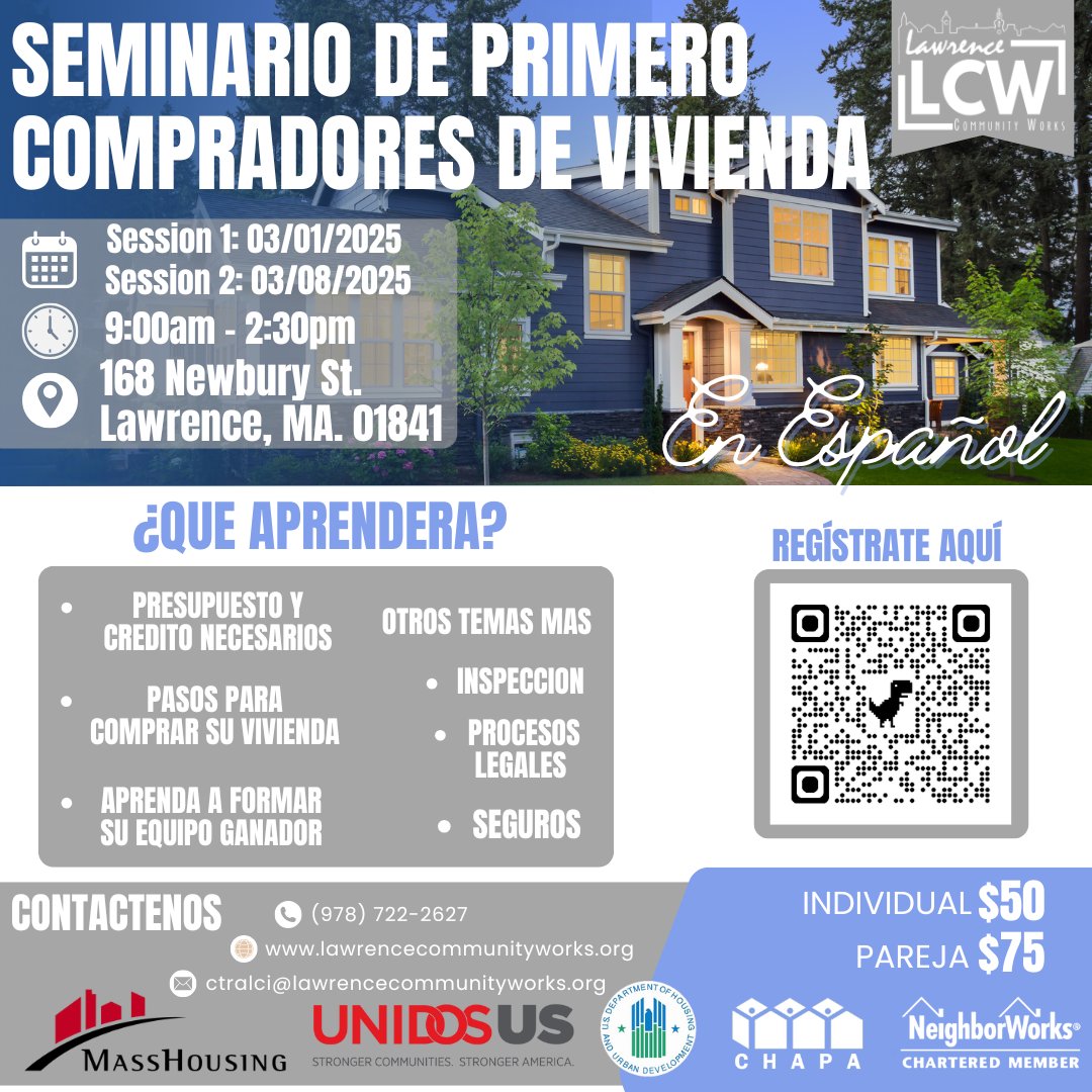 LCWorksOrg's tweet image. 🏡 ¿Comprando tu primera casa? 🔑💙

Únete a nuestro Seminario para Primeros Compradores y prepárate para dar el gran paso. ¡No te lo pierdas!

📅 1 &amp;amp; 8 de marzo | 📍168 Newbury St. Lawrence, MA. 01841 | ⏰ 9am-2:30pm
#MiPrimerHogar #CompradoresInteligentes #SueñoHechoRealidad