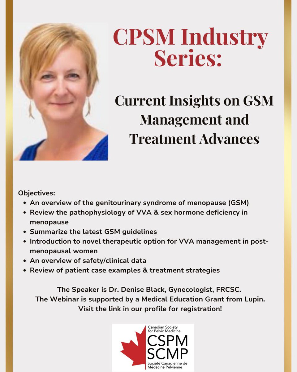 CSPM is thrilled to announce our first CSPM Industry Series Webinar. Join us for what will be a very informative session presented by Dr. Denise Black, titled “Current Insights on GSM Management and Treatment Advances.” 

Event takes place on February 26, 2025 at 8pm EST.