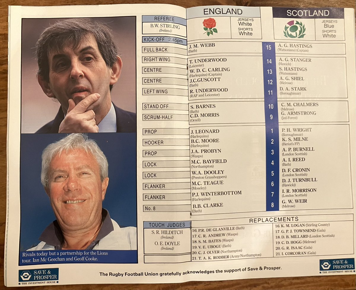 ajshogg's tweet photo. 1993 &amp; 1995 match programmes #CalcuttaCup week in the 6 nations #GuinnessM6N #ENGvSCO @RugbySco @Wright33Peter @MartinBayfield Some cracking players in both teams https://t.co/uJ2B8n57SH