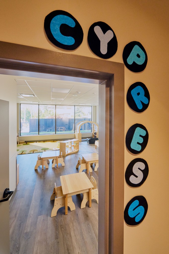 It's all in the details. BC inspired names for the different rooms in the OLA daycare space that our Boffo Building team helped build, bring some fun to the space. But just past the doorway we can't help but focus on the large oversized windows to let all that natural light in.