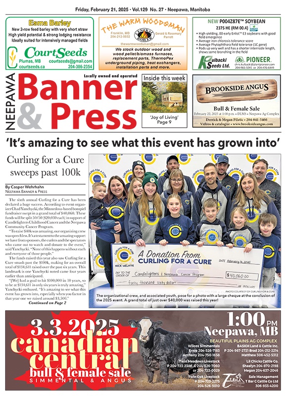 Neepawa Banner&Press (@bannerandpress) on Twitter photo This edition of <a href="/BannerandPress/">Neepawa Banner&Press</a> has an update on Minnedosa's Curling for a Cure results. As well, a new art exhibit at ArtsForward, Manitoba P.C. Party leadership candidates tour our region, & more in the Feb. 21 edition of the Neepawa Banner & Press
issuu.com/neepawabanner/… This edition of <a href="/BannerandPress/">Neepawa Banner&Press</a> has an update on Minnedosa's Curling for a Cure results. As well, a new art exhibit at ArtsForward, Manitoba P.C. Party leadership candidates tour our region, & more in the Feb. 21 edition of the Neepawa Banner & Press
issuu.com/neepawabanner/…