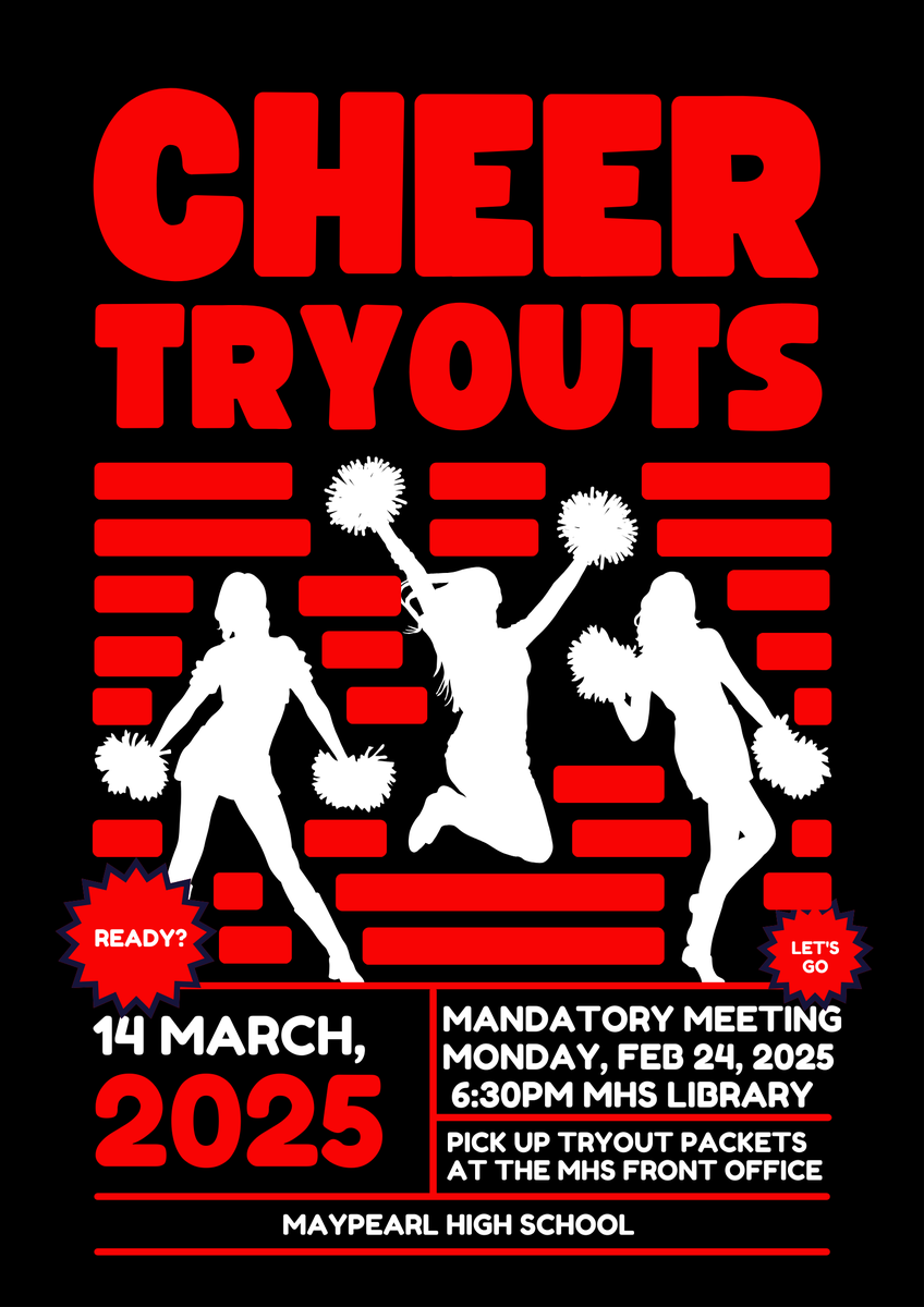 If your student(s) in grades 7th through 12th (for the 2025-2026 school year) is interested in cheer tryouts, please be sure they pick up an information packet available in the front office of each campus.

Additionally, there will be a...
maypearlisd.org/view-all-news/…
