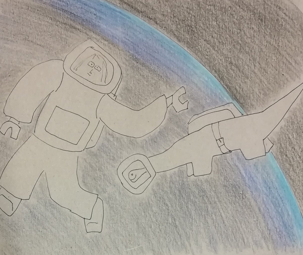 Mein Brontosaurus und ich beim Spaziergang im All