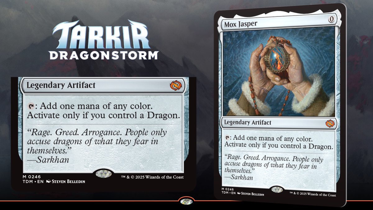wizards_magic's tweet image. Our first #MTGTarkir preview card is the headliner of the set, Mox Jasper!

A Mox that uses the power of Dragons to fuel your biggest spells.