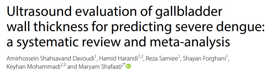 #POCUS &amp; #dengue 
👁️assess  GBWT with:
1) fasting for 4–6 h before ultrasonography 
2) raise the thickening threshold from 3 to 5 mm 

👉doi.org/10.1186/s13089…