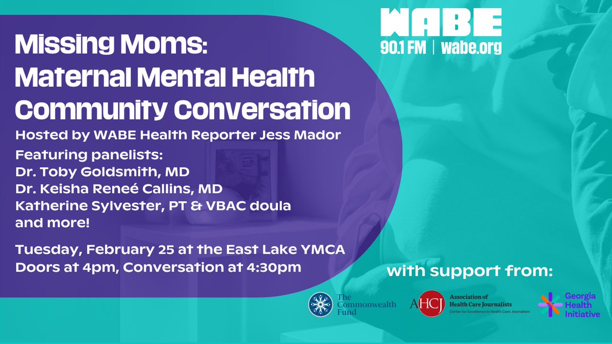 WABE News (@wabenews) on Twitter photo Join WABE’s <a href="/jessicamador/">Jess Mador</a> for a conversation on maternal mental health
đź“…: Feb. 25
⏰: 4 p.m.
📍 : 275 Eva Davis Way Atlanta, GA 30317
🎟️: wabe.org/events Join WABE’s <a href="/jessicamador/">Jess Mador</a> for a conversation on maternal mental health
đź“…: Feb. 25
⏰: 4 p.m.
📍 : 275 Eva Davis Way Atlanta, GA 30317
🎟️: wabe.org/events