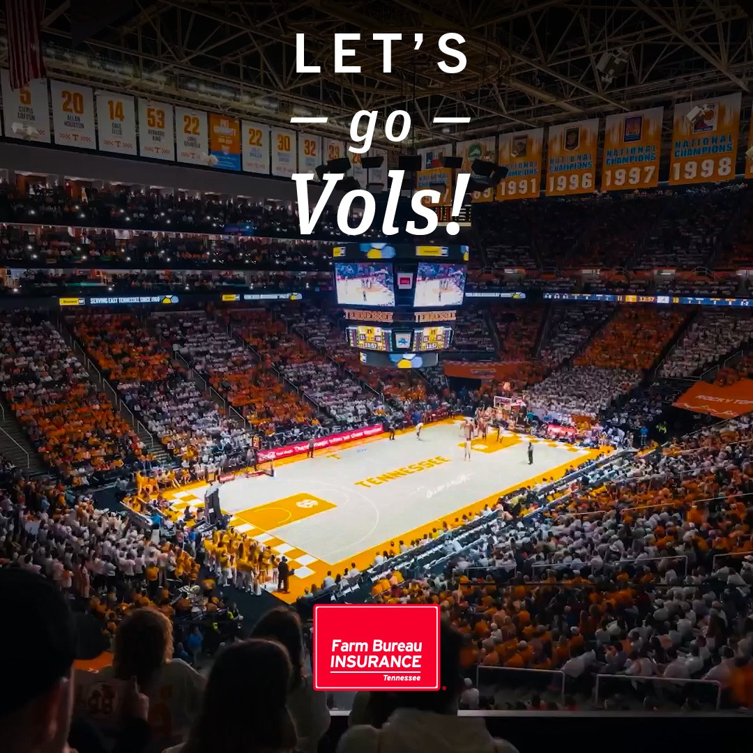 FarmBureauKnox's tweet photo. Farm Bureau Insurance of Tennessee is proud to be the official insurance partner of the Vols, and we’re here to cheer them on all the way! Let’s finish February strong, Rocky Top! 🏀🍊#GBO #FBITN https://t.co/T5HU6x6ess