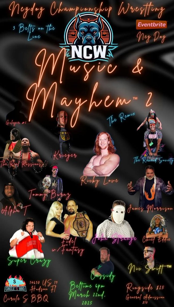 Nic Swift Super Fan (@swift_superfan1) on Twitter photo 👀 Mark your calendars
NCW <a href="/NegdogWrestling/">Negdog Championship Wrestling 🏆</a> #musicandmayhem The Remix ✌️March 22 at Circle S BBQ <a href="/circleSBBQ/">Circle S BBQ</a> <a href="/DRex_813/">Nic Swift</a> <a href="/NegdogTV/">Negdog TV</a> 👀 Mark your calendars
NCW <a href="/NegdogWrestling/">Negdog Championship Wrestling 🏆</a> #musicandmayhem The Remix ✌️March 22 at Circle S BBQ <a href="/circleSBBQ/">Circle S BBQ</a> <a href="/DRex_813/">Nic Swift</a> <a href="/NegdogTV/">Negdog TV</a>