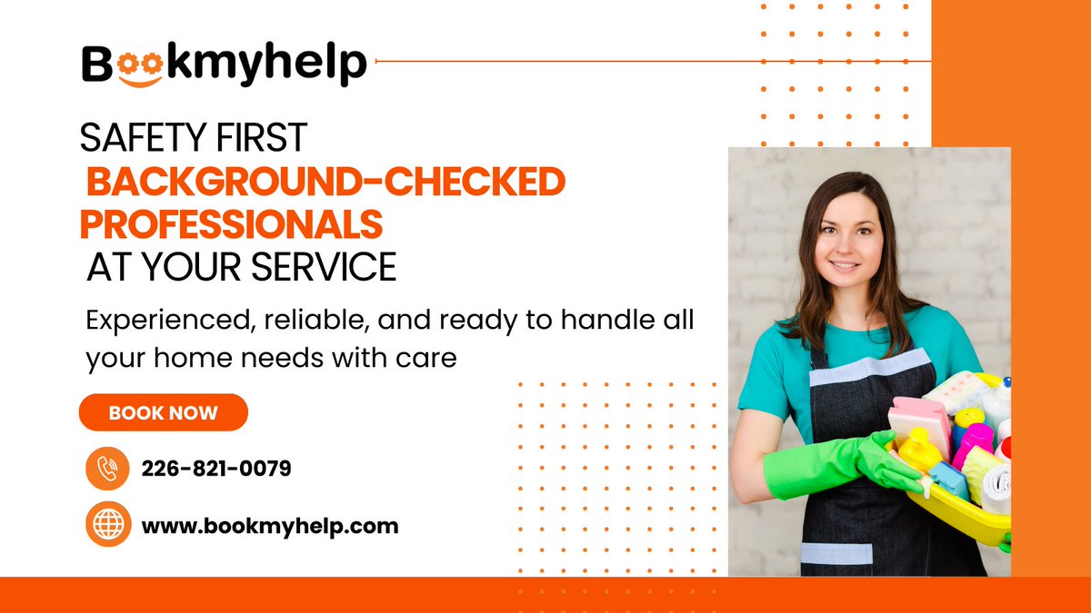 Trust and safety are key when letting someone into your home. 93% of Canadians are concerned about privacy. At Bookmyhelp, we ensure every team member passes a thorough background check. 📲 Call 226-821-0079 🌐 bookmyhelp.com
#GTA #CleaningServices #HomeServices