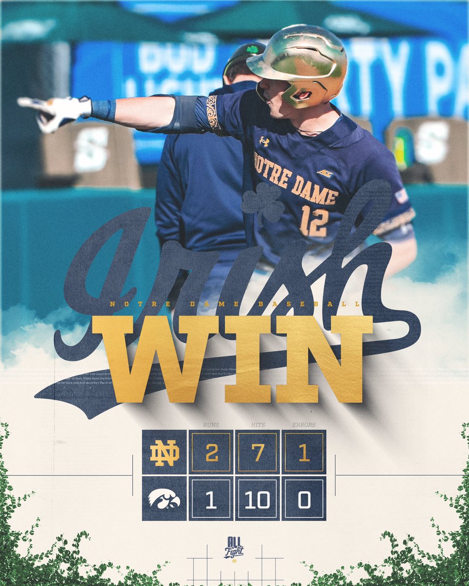 Notre Dame Baseball (@ndbaseball) on Twitter photo YES SIR! The solo homer off the video board by <a href="/CHincks_9/">Connor Hincks</a> is the difference as the Irish take it over Iowa 2-1 in 11 innings!
#GoIrish βοΈ YES SIR! The solo homer off the video board by <a href="/CHincks_9/">Connor Hincks</a> is the difference as the Irish take it over Iowa 2-1 in 11 innings!
#GoIrish βοΈ