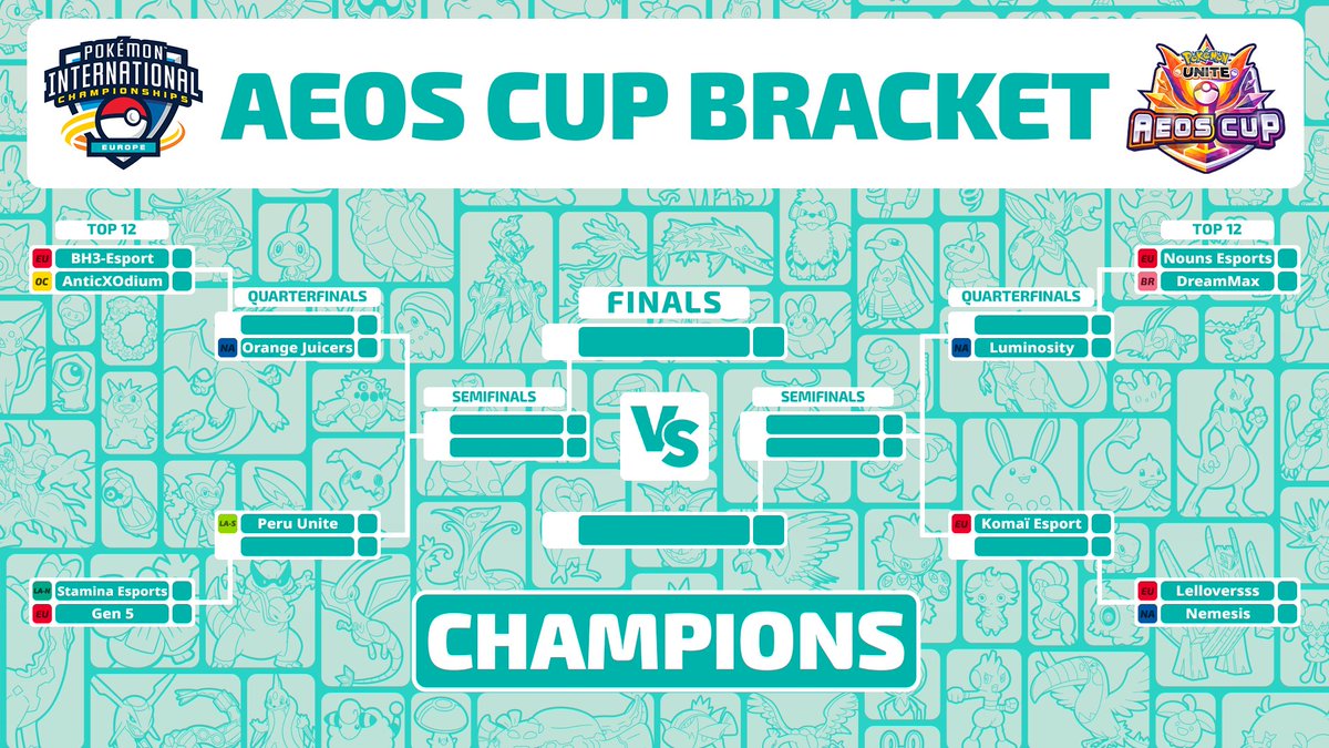 UniteEsports's tweet image. The Aeos Cup bracket is set 🆚

These matchups kick off at 9:00 AM UTC here at #PokemonEUIC!

📺: twitch.tv/pokemonunite

#PokemonUNITE | #UNITEesports