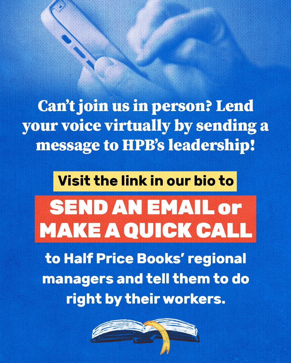 HPBWorkersUnite's tweet photo. Wondering how you can support us from outside KC? Follow the link below to make your voice heard!! You can call or email HPB managers with just a few clicks and tell them you support hardworking booksellers having a fair contract and a voice on the job.

https://t.co/Aj07Tpa8pV https://t.co/AnpslIVKIA