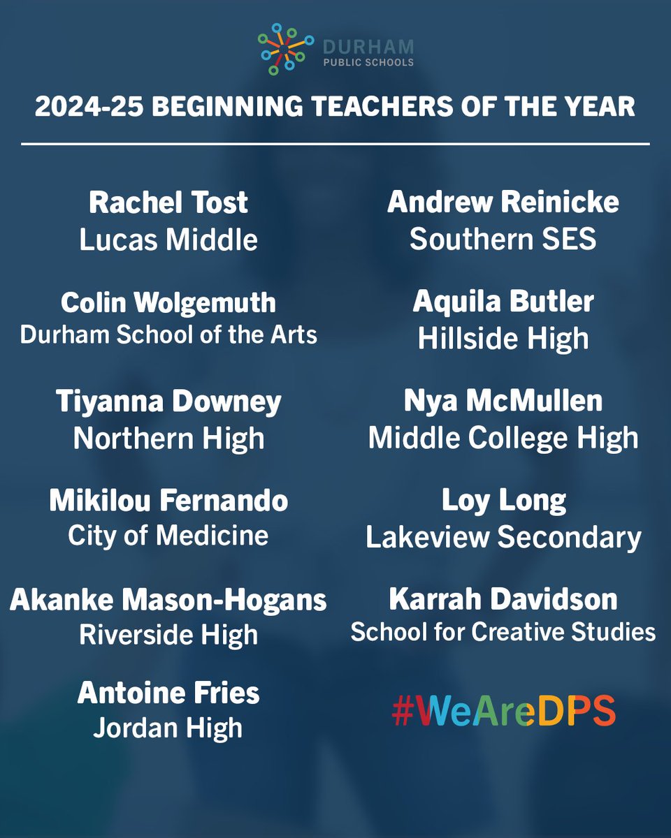 🎉 The Beginning Teacher Support Program is excited to announce the 2025 Beginning Teacher of the Year nominees! 🌟👏 This talented group of new educators is making a big impact—join us in celebrating their hard work and dedication! 🎊🍎 #WeAreDPS