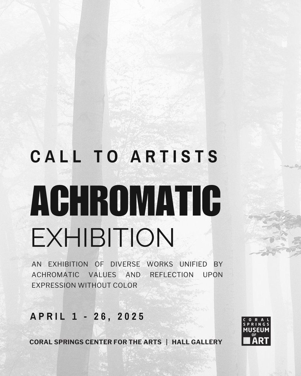 This April, artists in South Florida have an opportunity to showcase their work in a juried exhibition at the Coral Springs Museum of Art. Hosted in the Hall Gallery at the Coral Springs Center for the Arts, the exhibition revolves around the theme "ACHROMATIC" #Calltoartists
