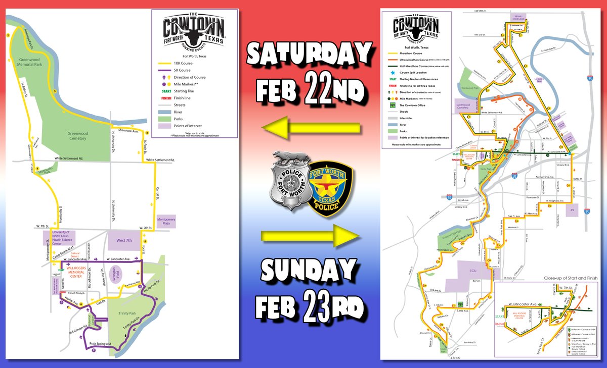 Fort Worth Police (@fortworthpd) on Twitter photo ***TRAFFIC ALERT***
Saturday February 22nd and Sunday February 23rd, <a href="/thecowtown/">The Cowtown Marathon</a> Marathon is kicking off near the Cultural District of Fort Worth. Expect delays and detours as the races will take place across a number of major roads and streets.
Road closures will begin and ***TRAFFIC ALERT***
Saturday February 22nd and Sunday February 23rd, <a href="/thecowtown/">The Cowtown Marathon</a> Marathon is kicking off near the Cultural District of Fort Worth. Expect delays and detours as the races will take place across a number of major roads and streets.
Road closures will begin and