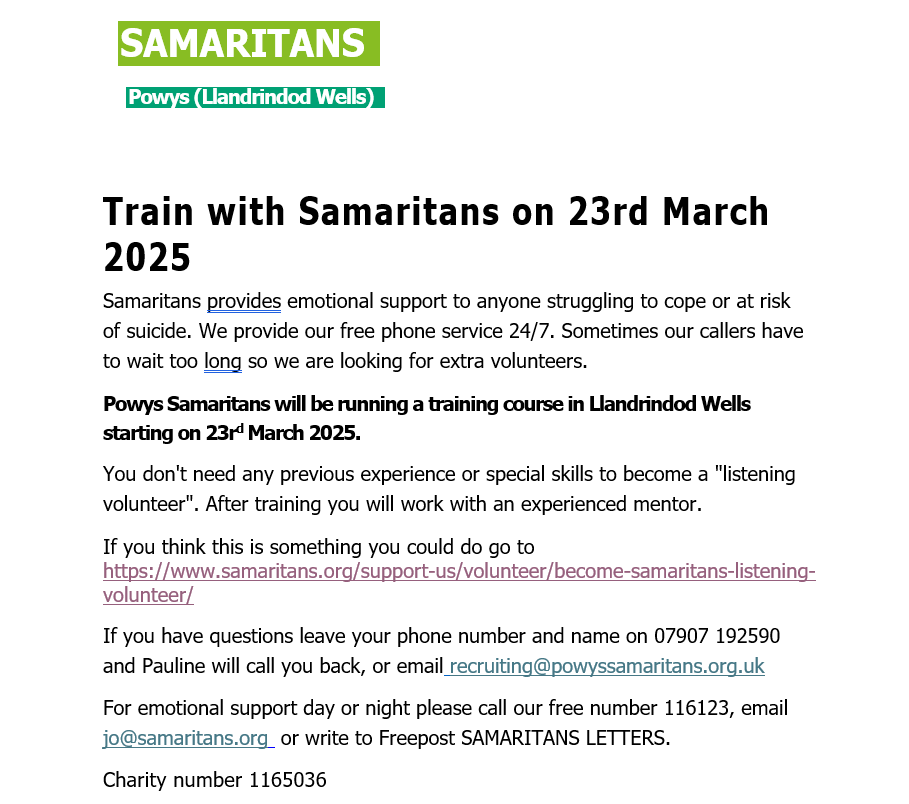 Train with Samaritans on 23rd March 2025!