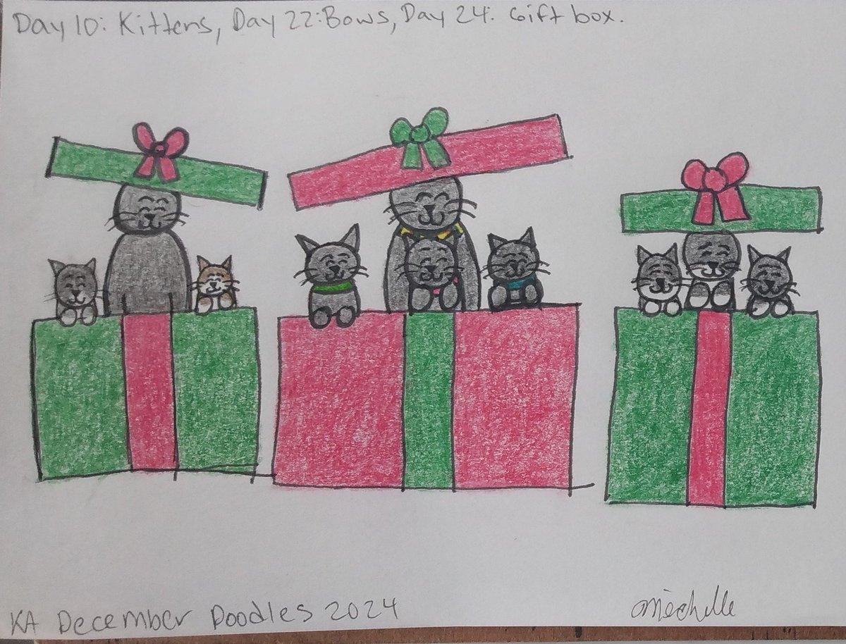MichelleForNow's tweet image. Here's the Christmas pic of the Meowtfits colored.