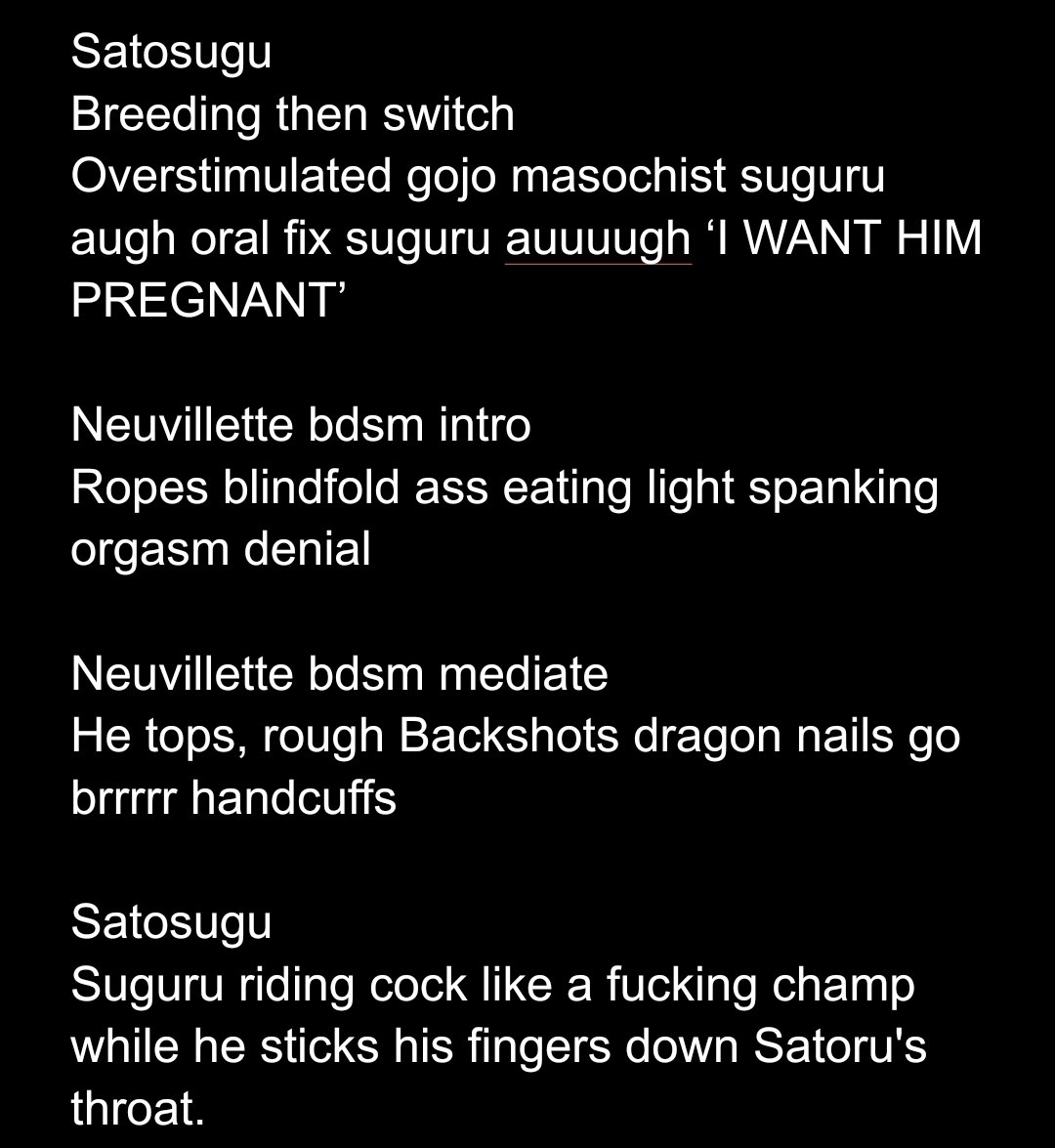 imaginaryajax's tweet photo. I've gotta get back into writing. These are some of the things I'm thinking of.

#satosugu #gego #goge #fanfic https://t.co/xcC0eajOzm