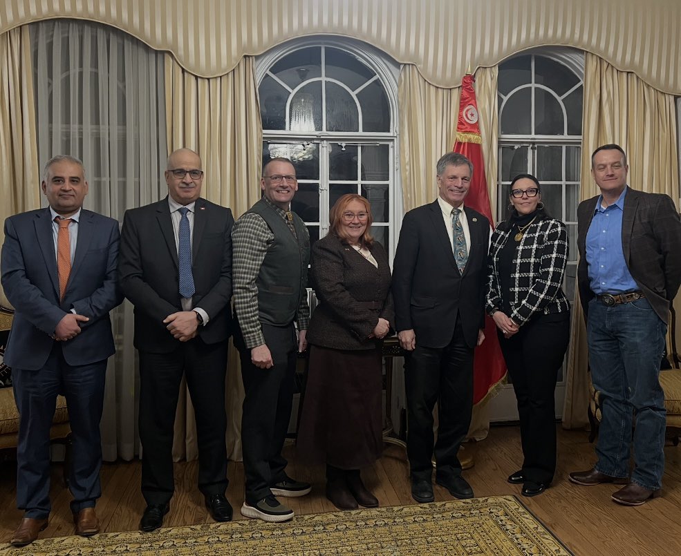 Tunisia House, February 20, 2025: Convivial gathering with the Honorable <a href="/GovernorGordon/">Governor Mark Gordon</a> &amp; Major General Greg Porter, <a href="/wyoguard/">Wyoming National Guard</a> Wyoming National Guard Adjutant General, to follow up on  my recent visit to Cheyenne.