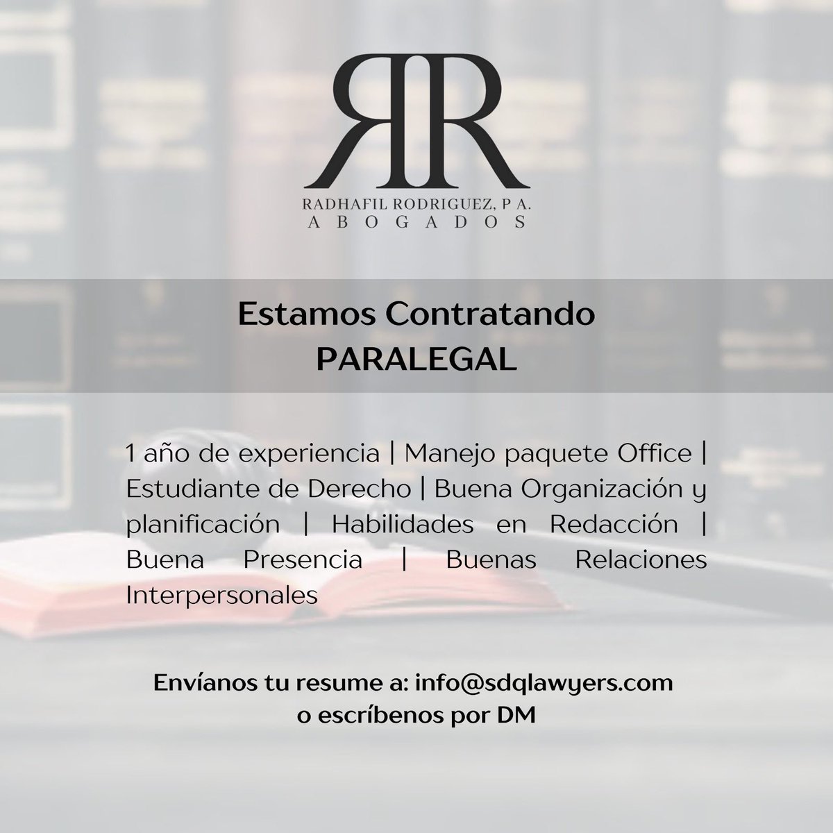 radhafil's tweet photo. Si cumples con los requisitos envíanos tu hoja de vida y únete a nuestro equipo. Escríbenos a info@sdqlawyers.com o envíanos un DM. https://t.co/2ILBv8nBLZ