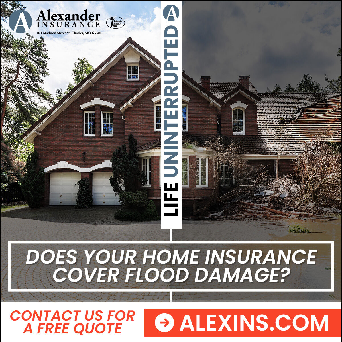 alexins63301's tweet image. Flooding is the most common and costly natural disaster in the United States. 💧 It's important to note that standard homeowners insurance typically does NOT cover flood damage. 🏠 
Contact us for a quote: bit.ly/3JhCJDS #FloodInsurance #AlexanderInsurance #Insurance