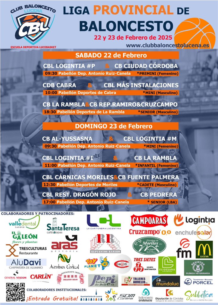 🗓️AGENDA DEPORTIVA 
... Nueva jornada, diez encuentros en total.

🏀🏀

... Os esperamos para pasar una estupendísima jornada de baloncesto 🏆

Suerte a todos nuestros equipos!

 🏀🏀