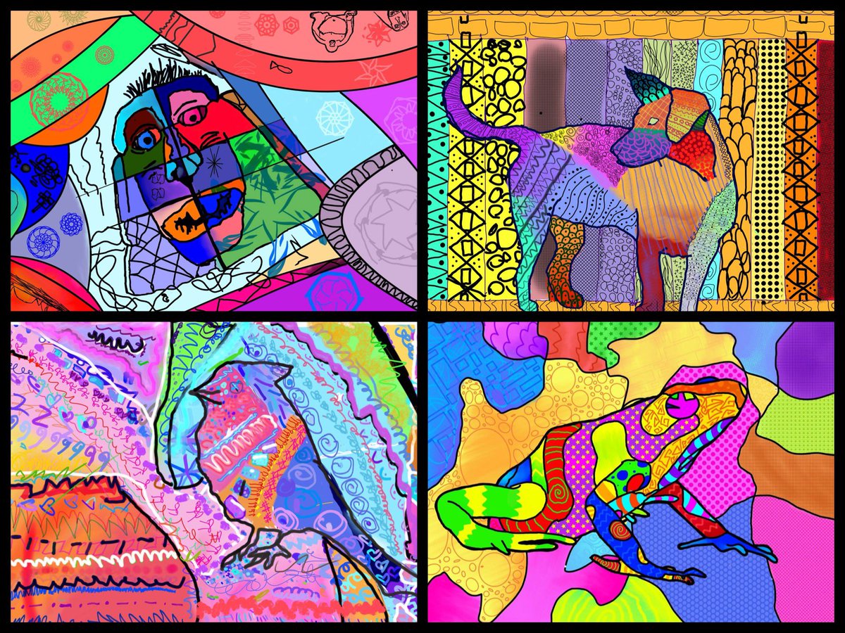 CAdamsLPMS's tweet image. Beyond impressed with the efforts of 6G tech students and their interpretations of @silberzweig’s style in their animal portraits. #iPadArt #digitalArt #studentArt #SVVSDart #EveryoneCanCreate #ArtEdu