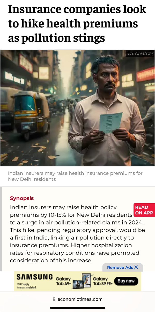 Anu Modi Mukarji (@anumukarji) on Twitter photo Insurance Co look 2 IRDA 2⬆️Premiums for Del NCR residents due to #AirPollution
What more proof needed by govt?
<a href="/PMOIndia/">PMO India</a> <a href="/MoHFW_INDIA/">Ministry of Health</a> <a href="/Warriormomsin/">Warrior Moms</a> <a href="/DrMariaNeira/">Dr Maria Neira</a> <a href="/UNDP_India/">UNDP India</a> <a href="/CBhattacharji/">Chetan Bhattacharji</a> <a href="/JasjeevGandhiok/">Jasjeev Gandhiok</a> <a href="/fffgurugram/">Fridays For Future GURUGRAM</a> <a href="/cleanAirBharat/">CitizensForCleanAirBharat</a> <a href="/Bharati09/">Bharati Chaturvedi</a> <a href="/ChintanIndia/">Chintan</a>
Eco Times 21Feb Insurance Co look 2 IRDA 2⬆️Premiums for Del NCR residents due to #AirPollution
What more proof needed by govt?
<a href="/PMOIndia/">PMO India</a> <a href="/MoHFW_INDIA/">Ministry of Health</a> <a href="/Warriormomsin/">Warrior Moms</a> <a href="/DrMariaNeira/">Dr Maria Neira</a> <a href="/UNDP_India/">UNDP India</a> <a href="/CBhattacharji/">Chetan Bhattacharji</a> <a href="/JasjeevGandhiok/">Jasjeev Gandhiok</a> <a href="/fffgurugram/">Fridays For Future GURUGRAM</a> <a href="/cleanAirBharat/">CitizensForCleanAirBharat</a> <a href="/Bharati09/">Bharati Chaturvedi</a> <a href="/ChintanIndia/">Chintan</a>
Eco Times 21Feb