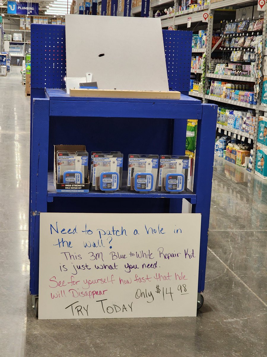 scarsey79's tweet photo. Pesky hole in the wall?? Give 3M Blue to White Drywall repair kit try. Come see for yourself @ Lowes 2246 in S Parkersburg this weekend for a Demo!
@brandon_lycans @DebDearing @JBBailey9 @kennygrimsley #R1DEMOS https://t.co/VaoqLzrc1C